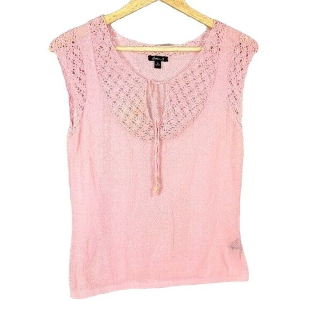 Arden B Womens Knit Crochet Top Pink Size Medium Sparkle Ties Sleeveless